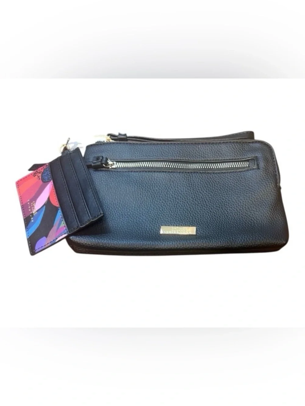 Trina Turk Black Wristlet Wallet Matching Keychain Cardholder Set Faux Leather